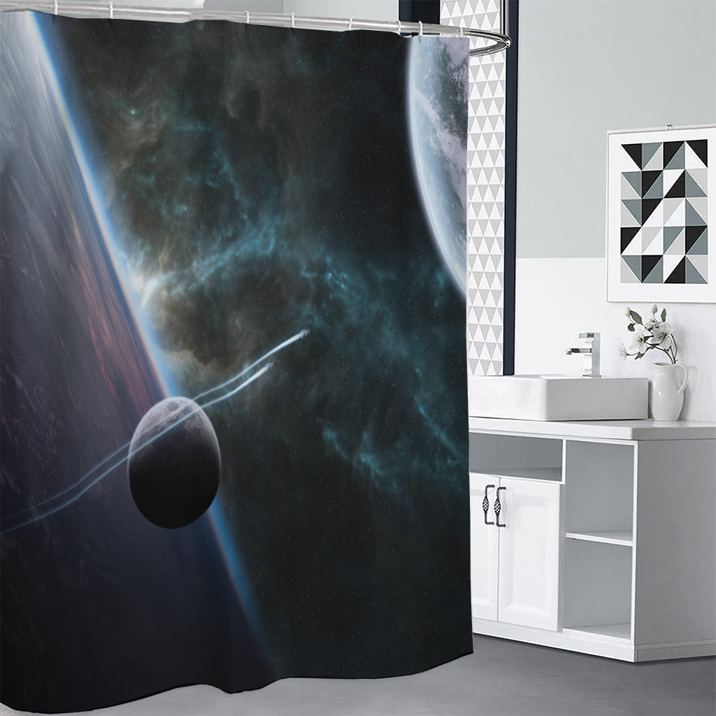 Planet And Space Print Shower Curtain