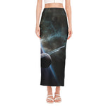 Planet And Space Print Side Slit Maxi Skirt