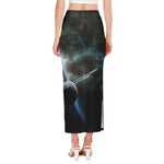 Planet And Space Print Side Slit Maxi Skirt