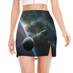 Planet And Space Print Side Slit Mini Skirt