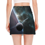 Planet And Space Print Side Slit Mini Skirt