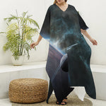 Planet And Space Print Silk V-Neck Kaftan Dress