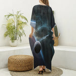 Planet And Space Print Silk V-Neck Kaftan Dress