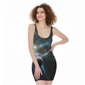 Planet And Space Print Sleeveless Bodycon Dress