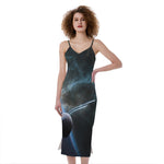 Planet And Space Print Slim Fit Midi Cami Dress
