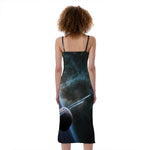 Planet And Space Print Slim Fit Midi Cami Dress