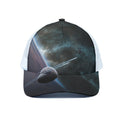 Planet And Space Print White Mesh Trucker Hat