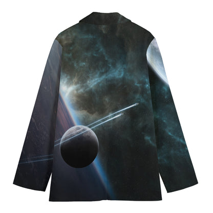 Planet And Space Print Women's Blazer