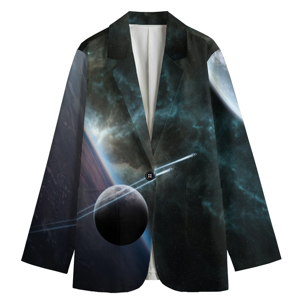 Planet And Space Print Women's Cotton Blazer