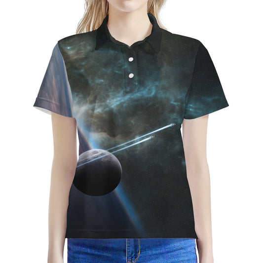 Planet And Space Print Women's Polo Shirt