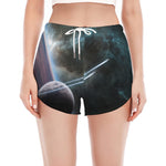 Planet And Space Print Women's Split Running Shorts