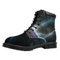 Planet And Space Print Padded Collar Lace Up Boots