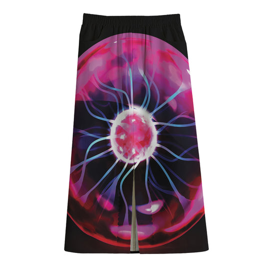 Plasma Ball Print Cotton Front Slit Maxi Skirt