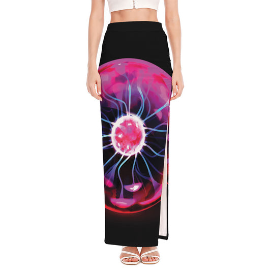 Plasma Ball Print High Slit Maxi Skirt