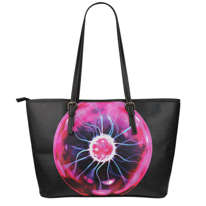 Plasma Ball Print Leather Tote Bag
