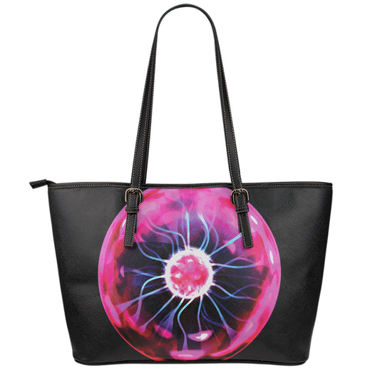 Plasma Ball Print Leather Tote Bag