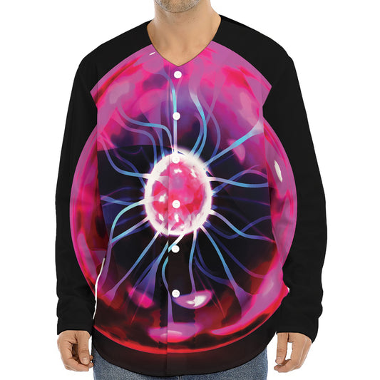 Plasma Ball Print Long Sleeve Baseball Jersey