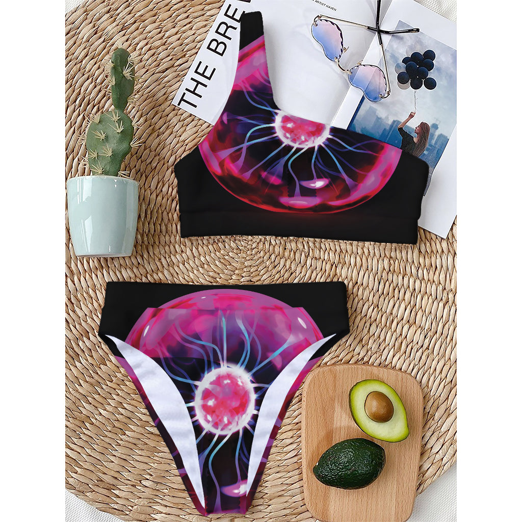 Plasma Ball Print One Shoulder Bikini Top