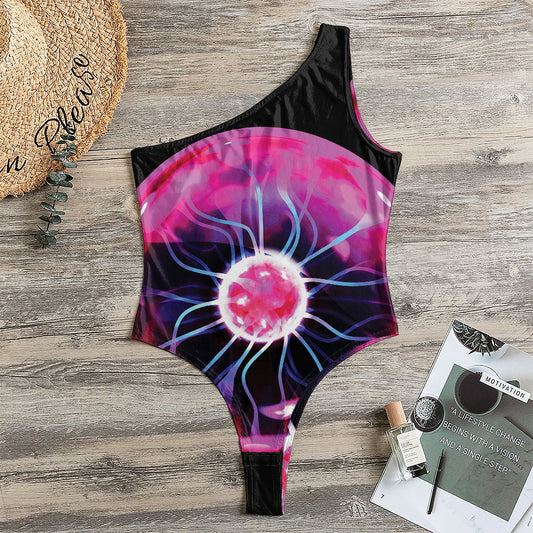 Plasma Ball Print One Shoulder Bodysuit