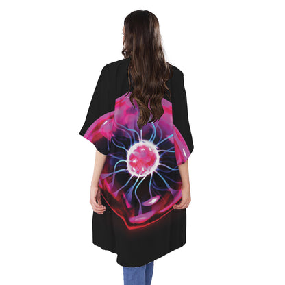 Plasma Ball Print Open Front Beach Cover Up