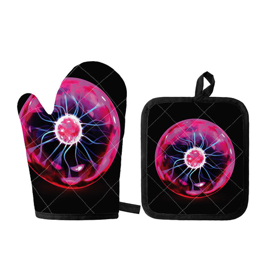Plasma Ball Print Oven Mitt And Pot Holder Set