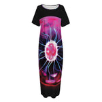 Plasma Ball Print Short Sleeve Long Nightdress
