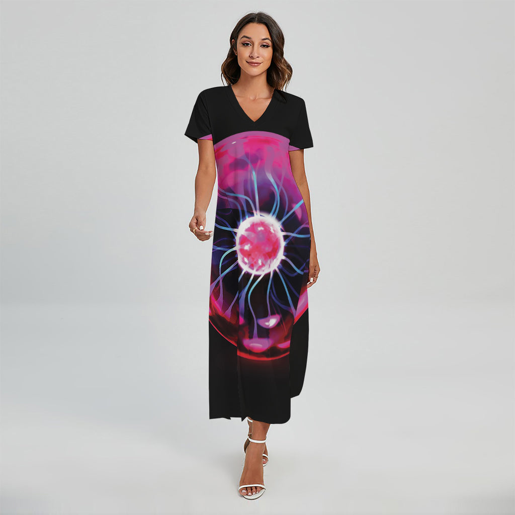 Plasma Ball Print Short Sleeve Maxi Dress