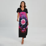 Plasma Ball Print Short Sleeve Maxi Dress