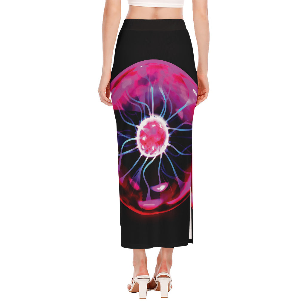 Plasma Ball Print Side Slit Maxi Skirt