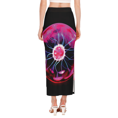 Plasma Ball Print Side Slit Maxi Skirt