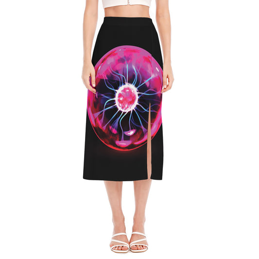 Plasma Ball Print Side Slit Midi Skirt