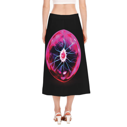 Plasma Ball Print Side Slit Midi Skirt