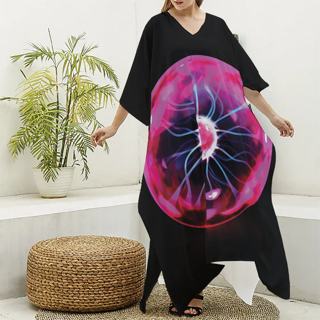 Plasma Ball Print Silk V-Neck Kaftan Dress