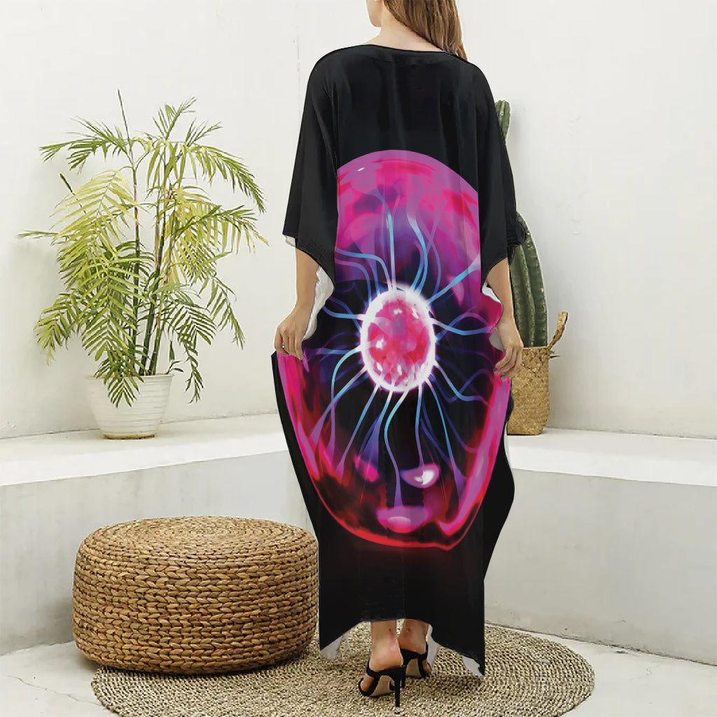 Plasma Ball Print Silk V-Neck Kaftan Dress