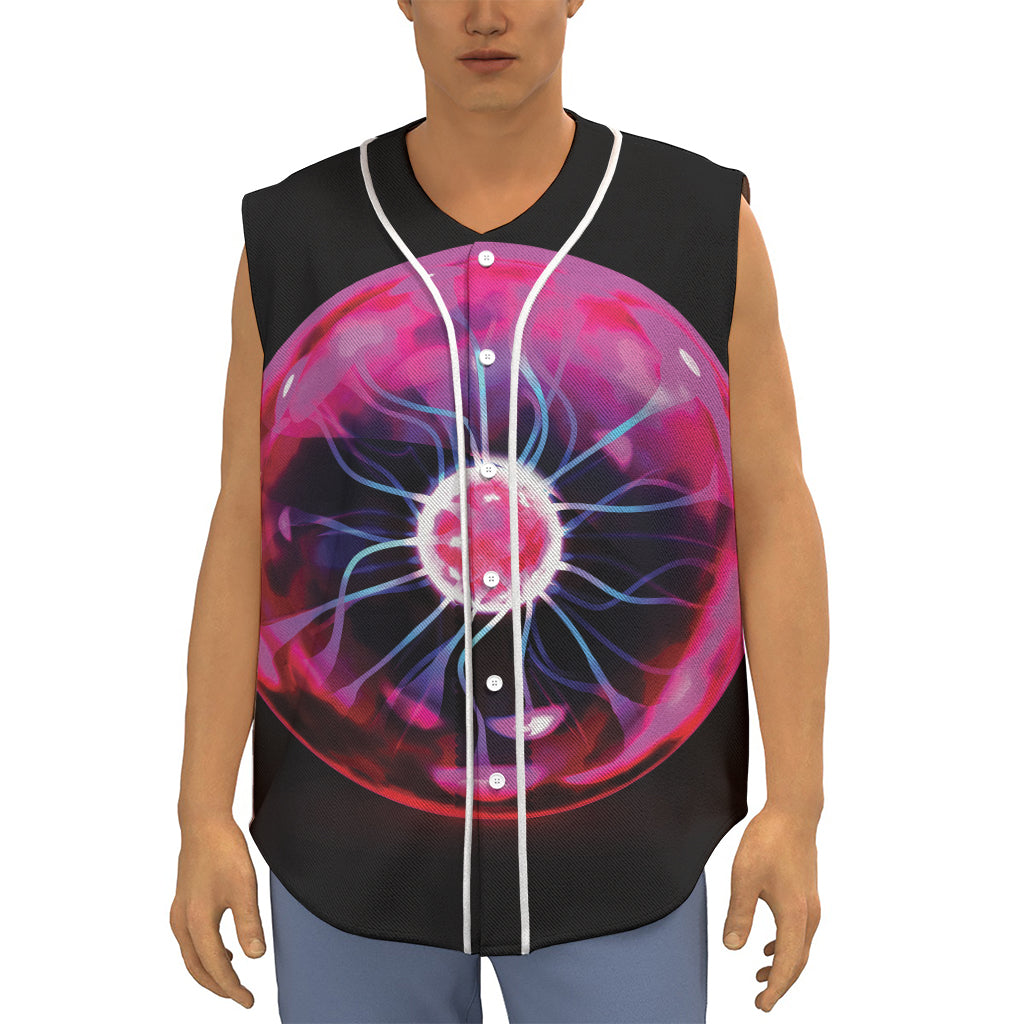 Plasma Ball Print Sleeveless Baseball Jersey