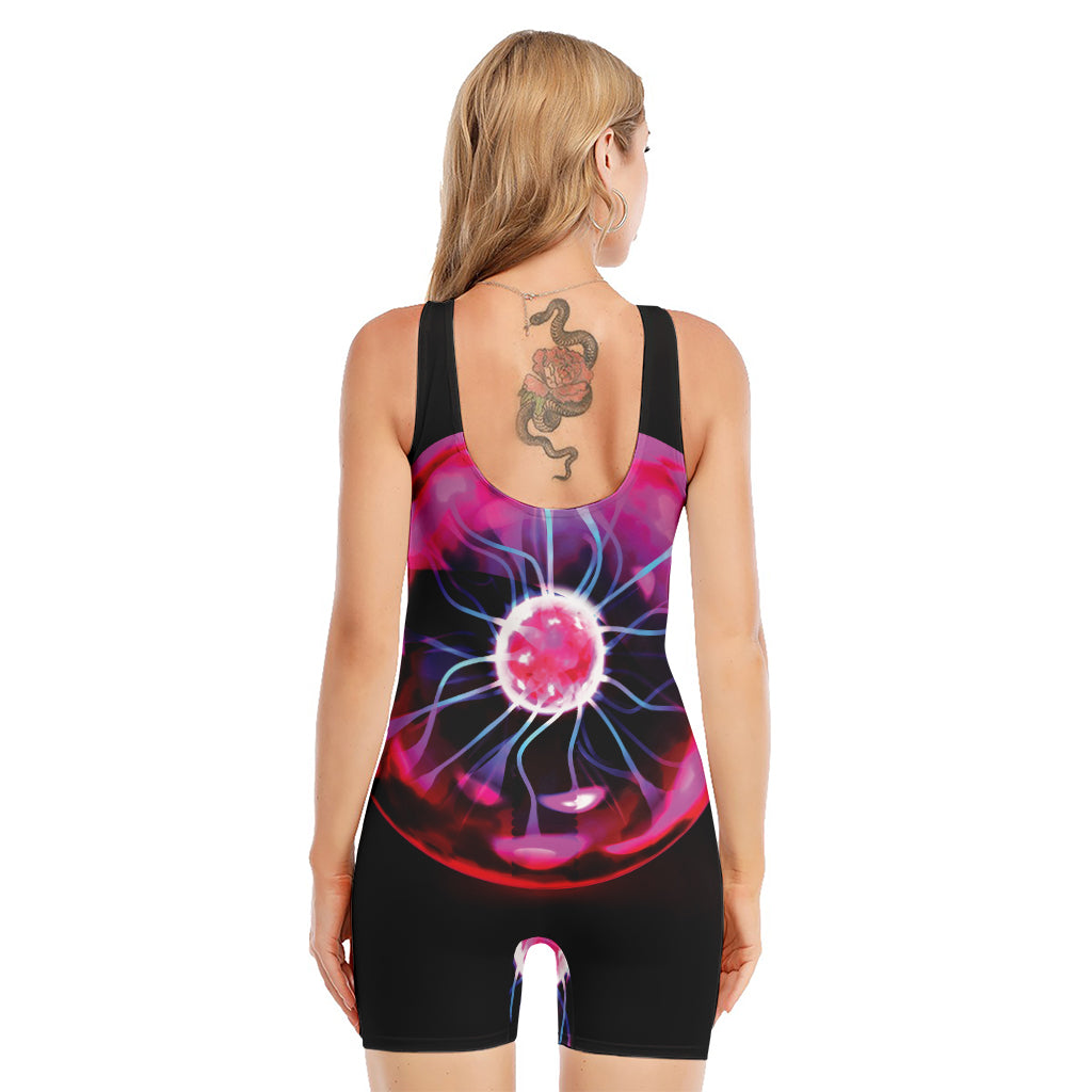 Plasma Ball Print Sleeveless One Piece Swimsuit