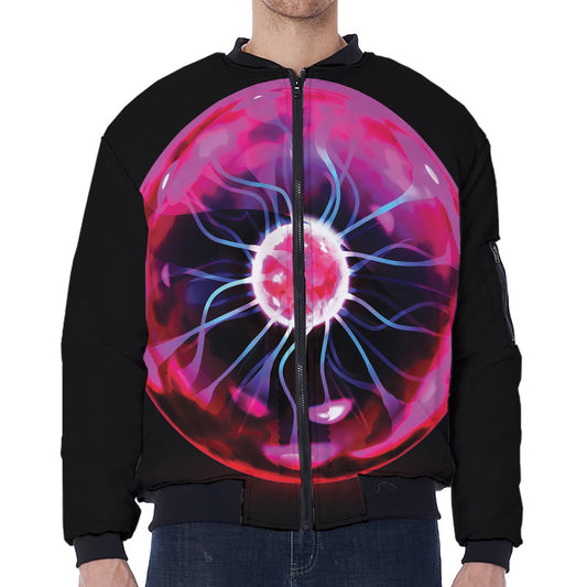 Plasma Ball Print Zip Sleeve Bomber Jacket