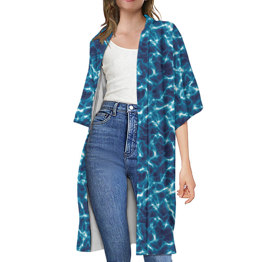 Plasma Energy Print Open Front Beach Cover Up