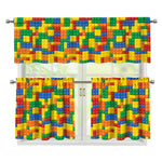 Plastic Building Blocks Pattern Print 3 Piece Kitchen Curtains
