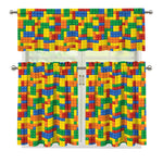 Plastic Building Blocks Pattern Print 3 Piece Kitchen Curtains