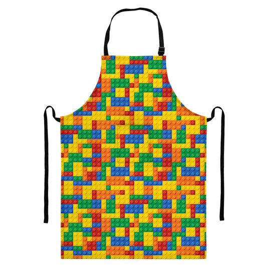 Plastic Building Blocks Pattern Print Bib Apron With Pocket
