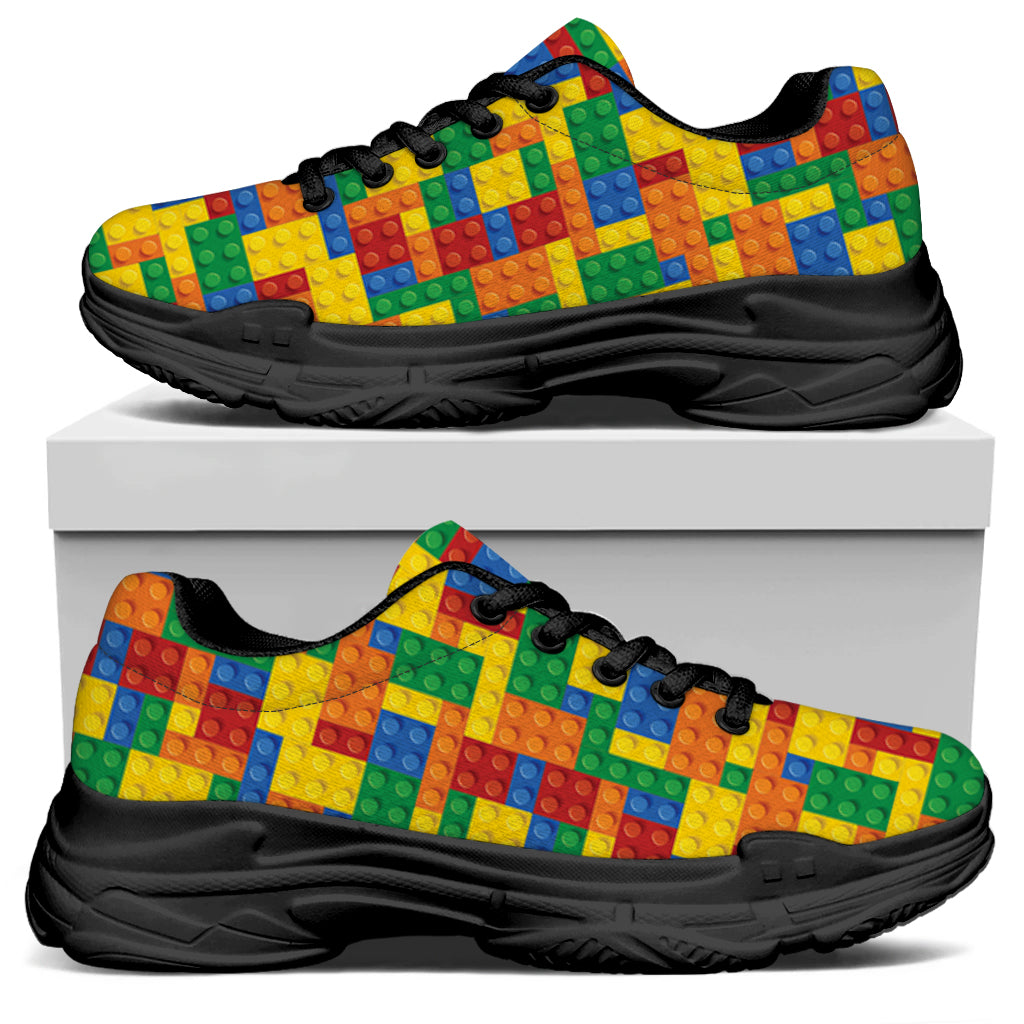 Plastic Building Blocks Pattern Print Black Chunky Shoes