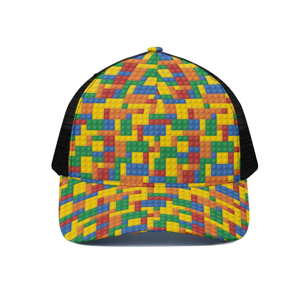 Plastic Building Blocks Pattern Print Black Mesh Trucker Cap