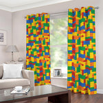 Plastic Building Blocks Pattern Print Blackout Grommet Curtains