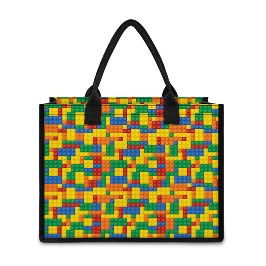 Plastic Building Blocks Pattern Print Canvas Tote Bag