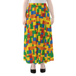 Plastic Building Blocks Pattern Print Chiffon Maxi Skirt