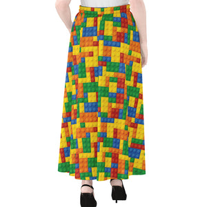 Plastic Building Blocks Pattern Print Chiffon Maxi Skirt