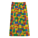 Plastic Building Blocks Pattern Print Cotton Front Slit Maxi Skirt