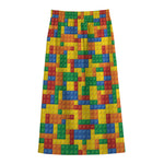 Plastic Building Blocks Pattern Print Cotton Front Slit Maxi Skirt