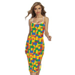 Plastic Building Blocks Pattern Print Cross Back Cami Dress